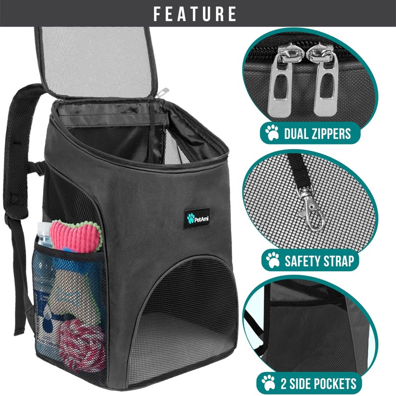 PetAmi Small Dogs and Cat Backpack Carrier, Airline Approved Pet Backpack Carrier, Ventilated, Safety Strap, Buckle Support Designed for Hiking Travel Camping Outdoor, Max 18 lbs (Gray) - Image 3